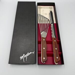 Maxam Professional Fish Spatula and Serrated Knife Set Wood Handle